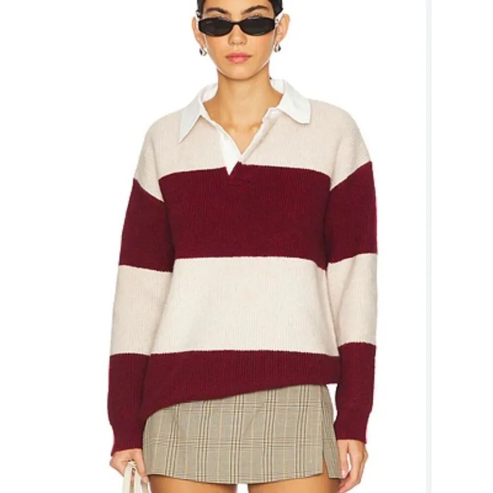 Revolve Line & Dot Waylon Sweater Striped Maroon Cream Women’s Small